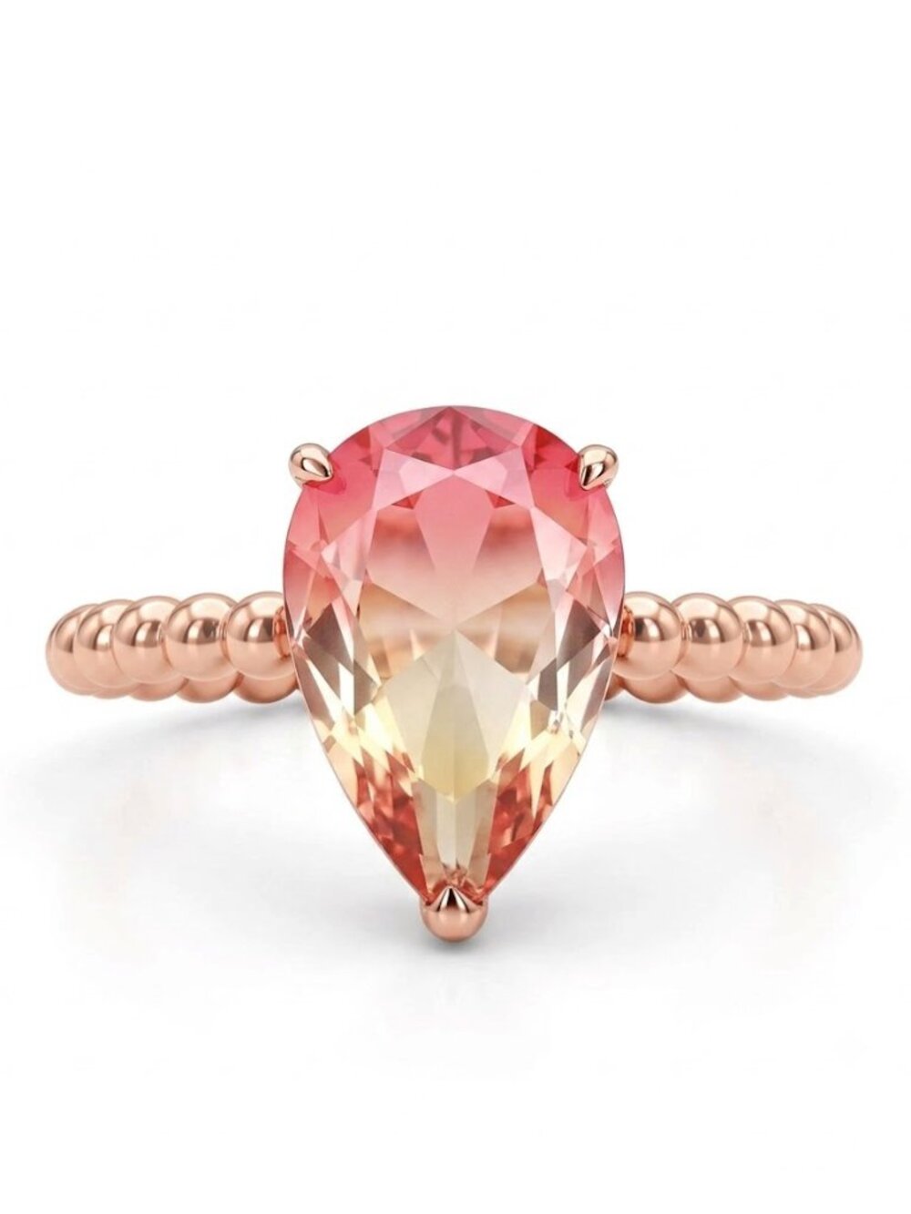 Peach Ombre Pear Cut Gemstone ring, 925 Sterling Silver, 18k Rose Gold